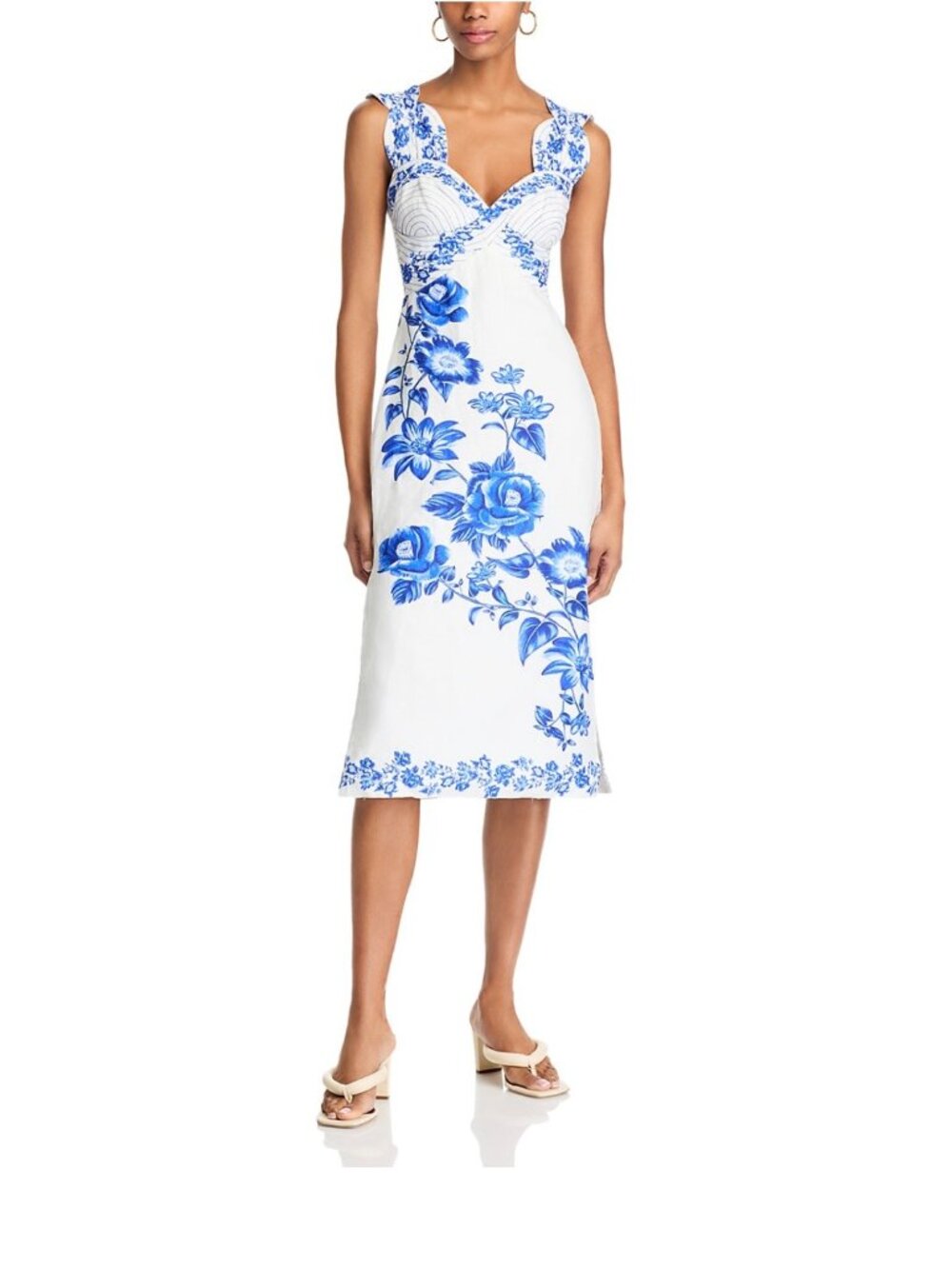 NWT FARM RIO BLUE FLORAL CASCADE WAVY SLEEVELESS DRESS M